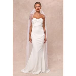 NWT Lulus To Be Yours Ivory Strapless Pleated Mermaid Maxi Dress Wedding Sz M